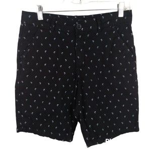PUBLIC RECORD Mens Size W30 Regular Fit  Black Chino Shorts Palm Trees